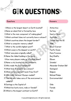 the worksheet for gk questions