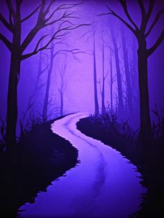 a painting of a purple path in the woods