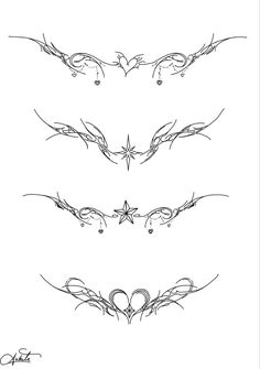 four different tattoo designs on a white background