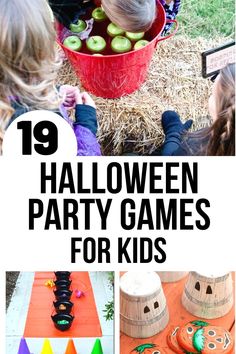 halloween party games for kids to play in the yard with text overlay that reads 19 halloween party games for kids