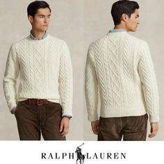 New Polo Ralph Lauren Men's Wool Cashmere Fishermans Sweater The Distinctive Patterns That Define The Classic Aran Sweatera Style Favored By 19th-Century Irish Fishermen For Its Unparalleled Warmth And Hard-Wearing Construction Regular Fit: Wider At The Chest While Still Maintaining A Modern Silhouette. Has A 28” Body Length (Front And Back)1, A 50” Chest, Crewneck. Long Sleeves With Rib-Knit Cuffs. Rib-Knit Hem. 90% Wool, 10% Cashmere. Hand Wash Or Dry Clean. Imported. Fishermans Sweater, Quarter Zip Men, Ralph Lauren Vest, Mens Knit Sweater, Reindeer Sweater, Polo Ralph Lauren Sweater, Aran Sweater, Fisherman Sweater, Large Sweaters