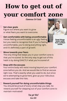 Ultimate guide to get out of your comfort zone! take the risks girl!!💕🌸✨ / how to get out of your comfort zone tips, how to get out of your comfort zone challenge, 30 days challenge, self-iprovement, self developement, glow up, glow up tips, glow up checklist, step out of your comfort zone, how to be confident, confident tips, wallpaper, quotes, that girl, how to become that girl, self motivation, life advice, mindset wallpaper, pink wallpaper, become the best version of yourself, growth mindset, girl motivation, confident girl, confident woman / How To Step Out Of Comfort Zone, How To Get Out Of My Comfort Zone, How To Be More Outgoing, How To Be The Best Version Of Yourself, Social Advice, Confident Tips, Comfort Zone Challenge, Challenge 30 Days, Mindset Wallpaper