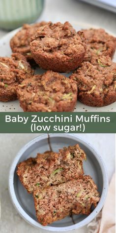 baby zucchini muffins in a bowl with the title above it