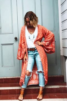 Look Kimono, Casual Boho Outfits, Boho Robes, Stil Boho, Moda Chic