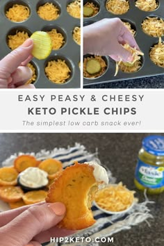 easy and cheesy keto pickle chips recipe in a muffin tin