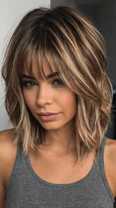 Best Transformations for Edgy Layered Pixie Cut 👱 Layered Bob Hairstyles Medium Length, Light Hair With Bangs, Short To Medium Layered Hairstyles, Layered Long Bob Hairstyles With Bangs, Bob With Bangs For Thick Hair, Layered Bob With Fringe Bangs, Trendy Bobs 2024, Short Layered Hair With Fringe, Layered Medium Bob Hairstyles