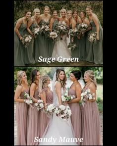 bridesmaid dresses and bouquets with the same color as they are in different pictures