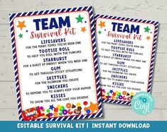 the printable team survival kit for kids