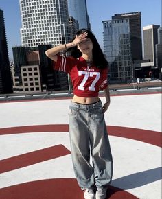 Kpop Jersey Outfit, Hiphop Outfit Ideas, Kpop Outfits Inspiration Stage, Stage Outfits Ideas Singer, Kpop Jersey, Fit Poses, Singer Life, Ruby Anderson, Red Top Outfit