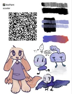 some cartoon characters are depicted in the same color scheme as each character's own qr code