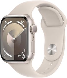 an apple watch with a white band and glass screen protector on the back of it