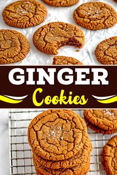 ginger cookies on a cooling rack with text overlay