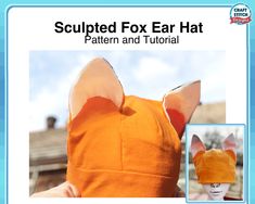 an image of a stuffed fox hat with ears on it's head and the words sculpted fox ear hat written below