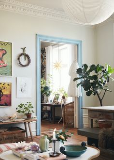 a living room filled with furniture and plants