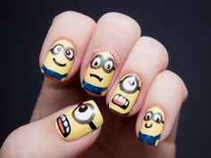 Wow Minion Nail Art, Minion Nails, Chalkboard Nails, A Minion, Nails For Kids, Cool Nails, Nail Swag, Girls Nails, Fabulous Nails