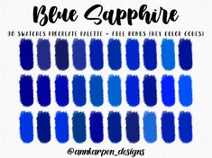 the blue sapphire brush stroker is shown in different shades and sizes, with text that reads