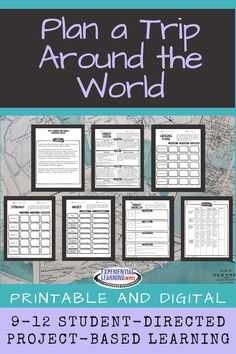 a map with the words plan a trip around the world on it, and an image of