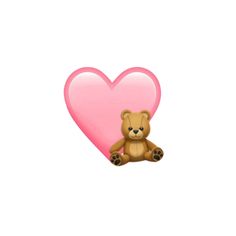 a brown teddy bear sitting in front of a pink heart