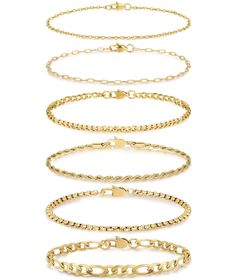 PRICES MAY VARY. 【6PCS Bracelets】This simple stainless steel bracelets for women consists of a 6 style chain bracelets. Including paperclip link chain, figaro chain, rounded box bracelet, twisted rope chain bracelet, and curb bracelet. Our dainty stackable bracelets come in designs suited for everyone, perfect for every occasion. 【High Quality】These classic link chain bracelets are made of high quality stainless steel, a metal that's sturdy, strong, and durable. They are harmless to the skin, hy Curb Bracelet, Stainless Bracelet, Silver Necklace Set, Bracelet Dainty, Chain Bracelets, Figaro Chain, Silver Chain Bracelet, Stackable Bracelets, Gold Necklace Layered