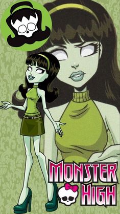 a cartoon girl with her hand on her hip and the words monster high above her head