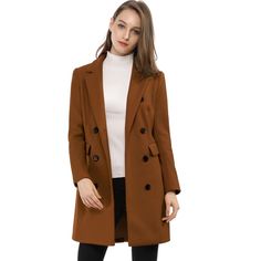 We love the simple ease of finely structured pieces, especially when they are beautiful and chic as this coat.Featuring a longline silhouette, this streamlined piece features a notched lapel, a double-breasted front, two flap pockets, a vented back and long sleeves w buttons decor.Please check your measurements to make sure the item fits before ordering. Size: large. Color: dark brown. Gender: female. Age Group: adult. Pattern: Solid. Material: Polyester.