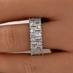 Baguette Wedding Band With Radiant Ring, Black Diamond Anniversary Band, Emerald Cut Wedding Band, Art Deco Band, Baguette Band, Baguette Diamond Band, Band Art, Baguette Ring, Chemical Reactions