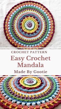 a colorful crocheted doily with the title free pattern joyful mandala crochet pattern made by gooie