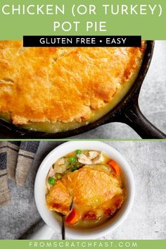 chicken or turkey pot pie in a skillet