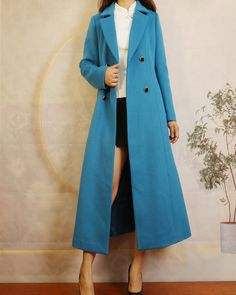 * A long woolen coat, A-line shape, warm and comfortable. * Fully lined with two side pockets, closure with buttons. * Coat dress shape,make you look more taller and slimmer. * Material: out shell - 60% wool, 40% polyester; lining - 100% polyester * Care: dry cleanable * Shop sizing chart FYI ( made according to US sizing. actual body figures, not laying flat clothes measurements) Size XS (US 2, UK 6, German 32, French 34, ) Bust: fits bust around 33.5 inches/85cm Waist: fits waist around 26 inc Long Wool Coat For Spring, Long Wool Coat For Office, Long Wool Coat For Fall, Long Solid Wool Coat With Button Closure, Fitted Long Wool Coat In Solid Color, Long Pea Coat With Button Closure, Long Pea Coat For Office, Long Sweater Coat For Formal Occasions, Long Pea Coat For Workwear