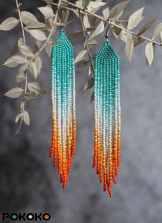 Orange Beaded Earrings, Summer Orange Beaded Dangling Earrings, Elegant Orange Beaded Dangling Earrings, Unique Blue Earrings With Colorful Beads, Blue Colorful Beaded Dangle Earrings, Blue Artsy Beaded Dangle Earrings, Earring Luxury, Luxury Earring, Blue Beaded Earrings