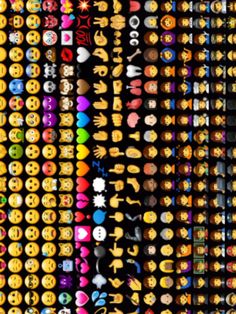 many different emoticions are grouped together to form a pattern on a black background