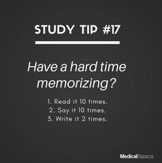 a black and white photo with the text study tip 17 have a hard time memorizing?