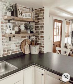 the kitchen counter is clean and ready for us to use in this home decor project