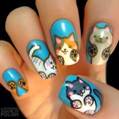 kitty nails!! Cat Nail Art, Animal Nail Art, Animal Nails, Cat Nails, I Love Nails, Nail Polish Designs