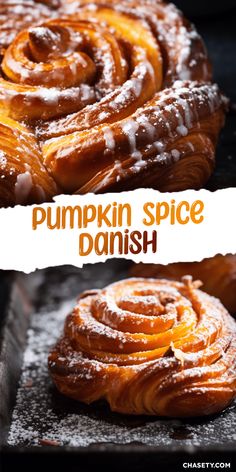 pumpkin spice danish with powdered sugar on top