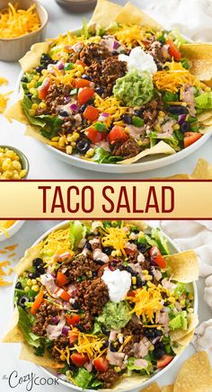 taco salad with lettuce, black beans and cheese