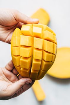 a person holding a piece of cheese in their hand