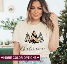 Believe Shirt for Christmas Tree Tshirt for Women Cute - Etsy Philippines Believe Christmas Tree, Tree Tshirt, Christmas Tree Gift, Tshirt For Women, Navy Blue T Shirt, Christmas Tree Shirt, Tree Shirt, Christmas Gift For Her, Christmas Tree With Gifts