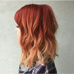 Copper Blonde Ombre Hair, Ginger Hair With Dyed Ends, Hair Dye Ideas For Natural Red Heads, Fire Ombre Hair Curly, Copper Ends Hair, Red Copper Ombre Hair, Blonde And Red Ombre Hair, Red And Blonde Ombre Hair, Ginger To Blonde Ombre