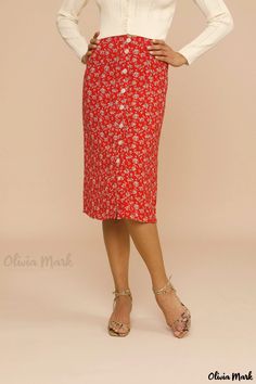 Olivia Mark - Vintage Floral Print Belted A-line Midi Skirt with High Waist Belted Midi Skirt, Ruffle Maxi Skirt, Corporate Attire, Cloth Belt, Skirts Midi High Waisted, Half Skirt, Floral Midi Skirt, Vintage Floral Print, Skirt Belt