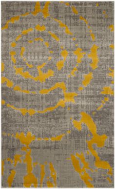 an area rug with yellow and gray colors