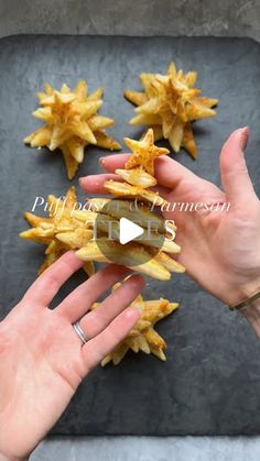 Sarah Fowler on Instagram: "My viral puff pastry & Parmesan Christmas trees! 🌲 Such a cute way to serve these yummy little homemade “crackers” around the holidays. They’re so easy to make (just 3 ingredients!) and perfect on a festive cheeseboard.

You’ll need:
1 box (2 sheets) frozen puff pastry, thawed
1 egg, beaten
1/3 cup grated Parmesan cheese
Flake salt (optional)
Wooden skewers cut to 5-6 inches long
Star shaped cookie cutters

Preheat oven to 400°. Cut the puff pastry into star shapes of varying sizes. Arrange on a parchment lined baking sheet and prick with a fork (you don’t want them getting too puffy!), brush with egg, and sprinkle with flake salt and Parmesan cheese. Bake for 10 minutes or until golden brown. Use a skewer to stack the stars into a tree shape (starting with the Star Puff Pastry, Puff Pastry Stars, Cheese Stars, Christmas Treats To Make, Christmas Food Crafts, Star Shaped Cookies, Wooden Skewers, Cheese Puff Pastry, Cheese Bake