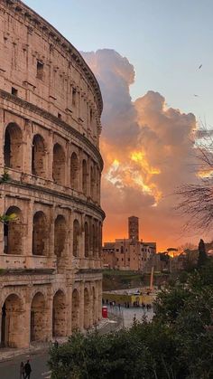 the roman colossion at sunset in rome, italy