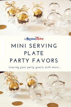 mini serving plate party favors with gold polka dots on the table and in clear glass vases