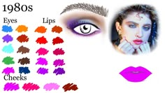 1980s Color Palette, 80s Nails 1980s, Decade Makeup, 1990s Makeup, Makeup Chart