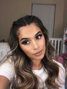 Front Braid Hairstyles Straight Hair, Braid On Top Of Head Middle With Curls, Front Head Braid Hairstyles, Top Braids Half Up, Braid In Front Hairstyles, Festival Hair Simple, 2 Braids On Top Of Head With Hair Down, Two Braids On Top Of Head With Hair Down, 2 Small Braids On Top Of Head