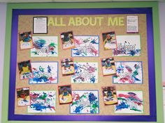 a bulletin board with pictures and writing on it that says, all about me in different languages