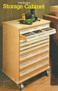 there is a book about storage cabinet with drawers