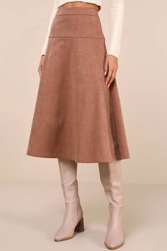 Brown Suede Skirt - Faux Suede Skirt - High-Waisted Midi Skirt - Lulus Skirts Midi High Waisted, Closet Inspiration, Skirt Midi, Full Skirt, Brown Suede