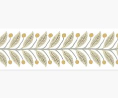 a white and gold wallpaper border with leaves on the top, in front of a white background